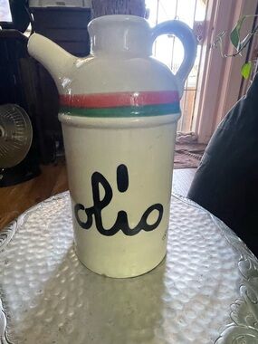 Ceramic Olive Oil Jug with Hand-Painted Script